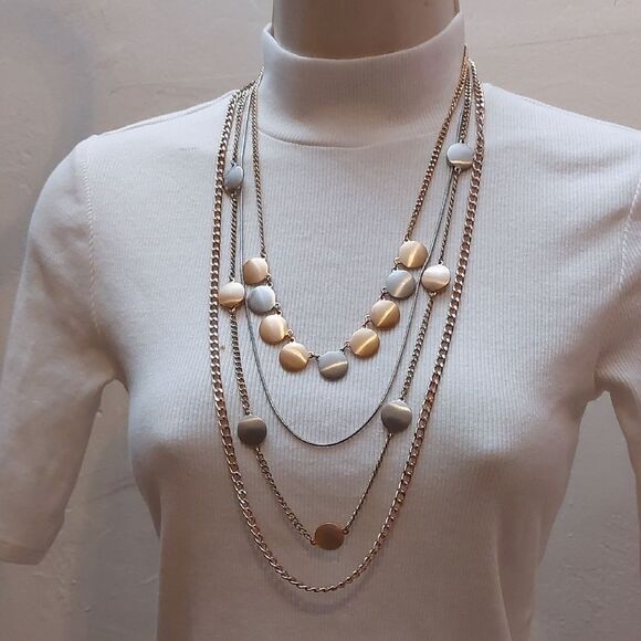 Jewelry - Trendy Chic 4 Layered Two Tone Gold Silver Statement Necklace